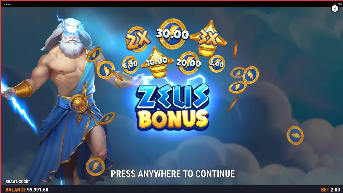 Tampilan visual slot Brawl Gods dengan tema Zeus dan Hades