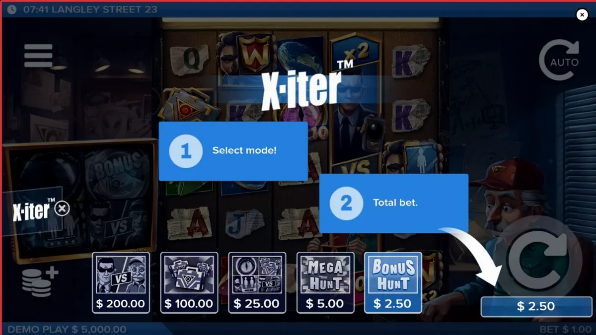 Tampilan visual slot Langley Street 23 dengan nuansa konspirasi dan detektif